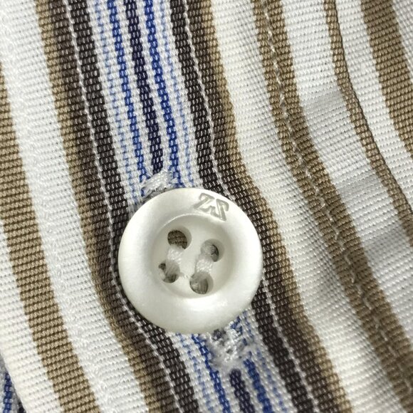 ZegnaSport Shirt Mens Medium Blue Brown Stripe Button Front Long Sleeve Cotton - Picture 4 of 11